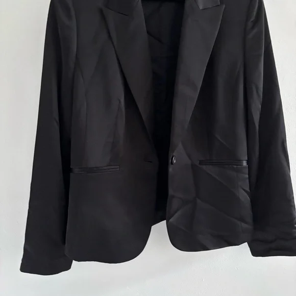 Black Satin Button Front Blazer Jacket Size 8 - Picture 3 of 14
